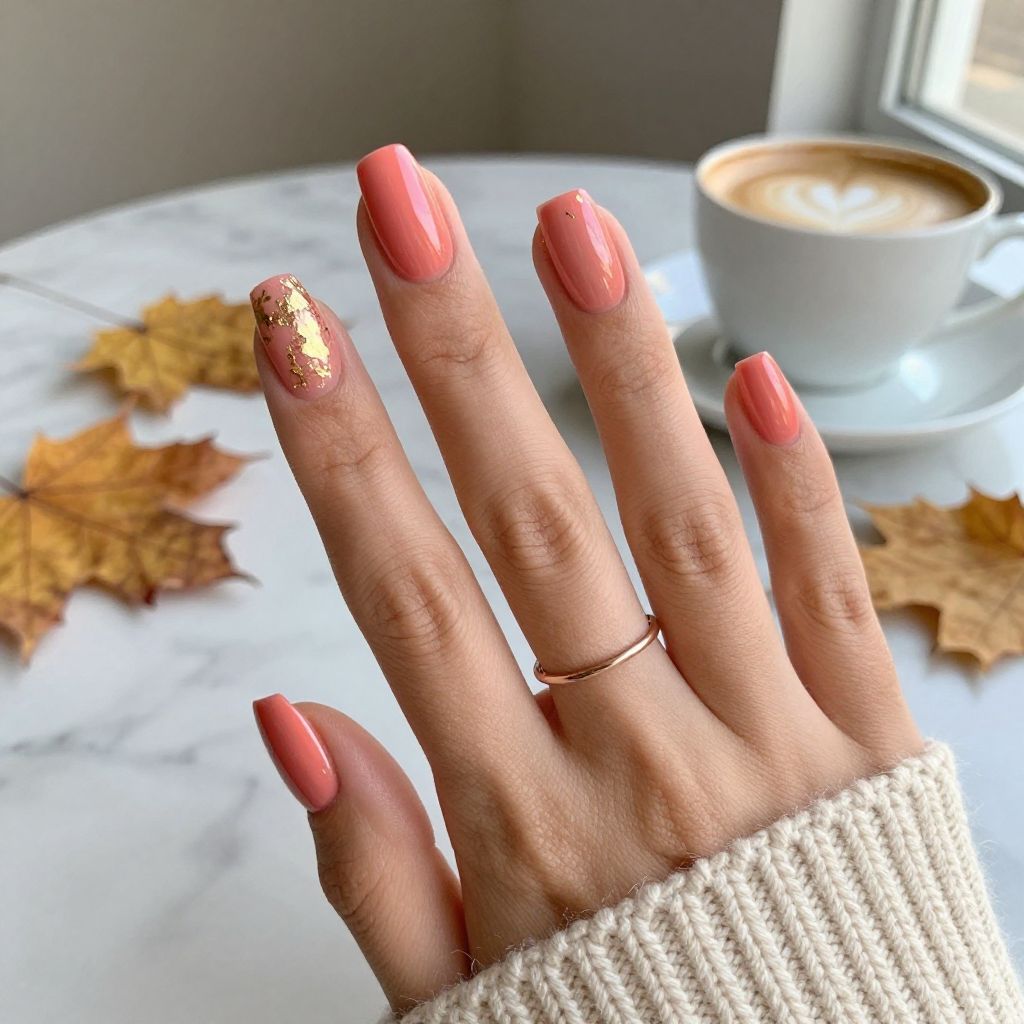 Coral Pink with Gold Leaf Flakes