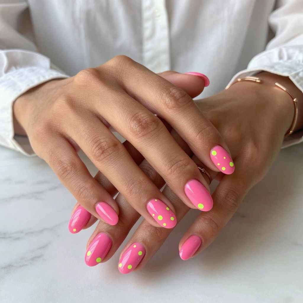 Hot Pink Gloss with Neon Lime Dots
