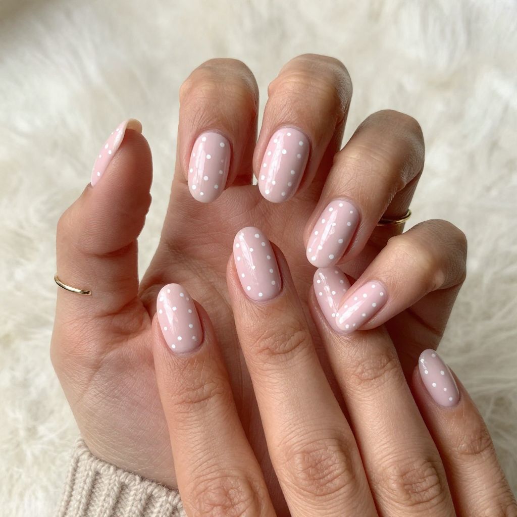 Pale Pink Satin Finish with Dull White Dots