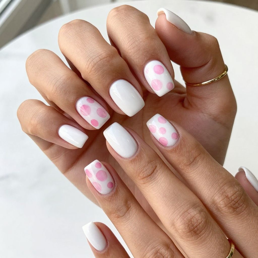 Bright Pink Watercolor Dots on White