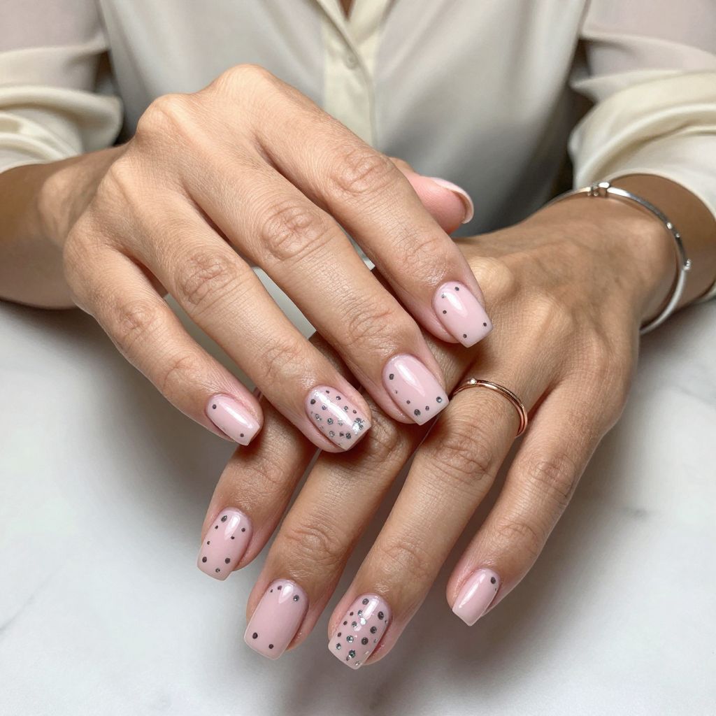 Milky Pink with Silver Foil Polka Dots