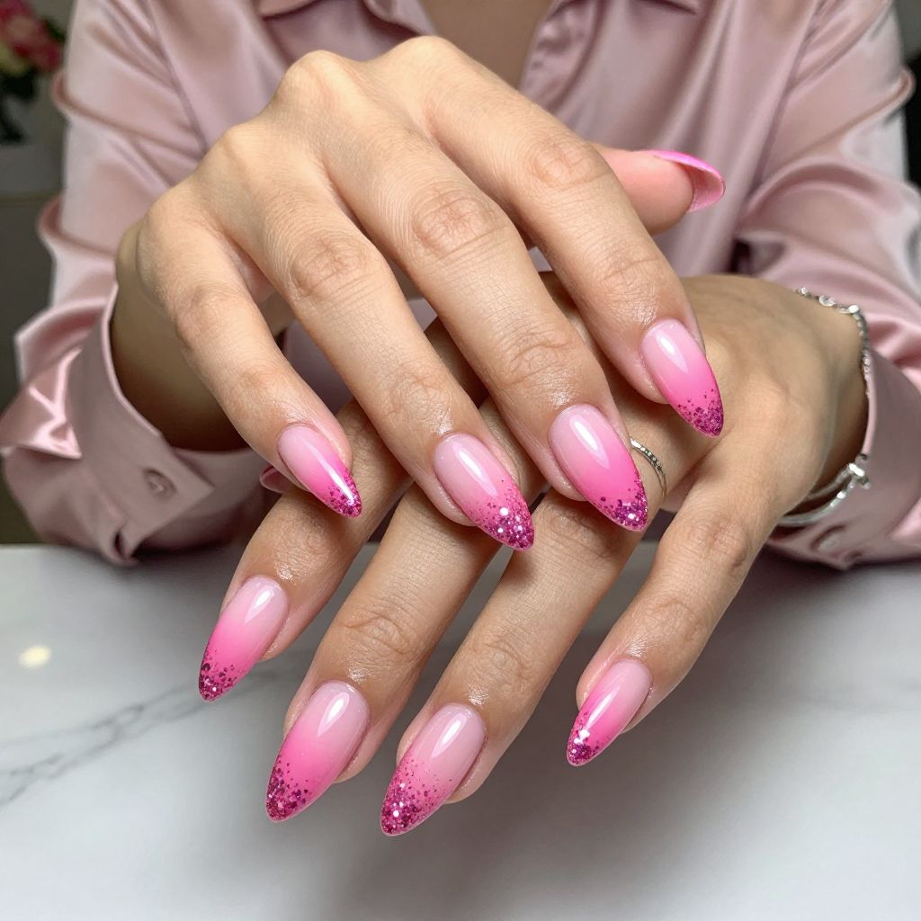 Hot Pink Ombre with Glittering Dot Layers