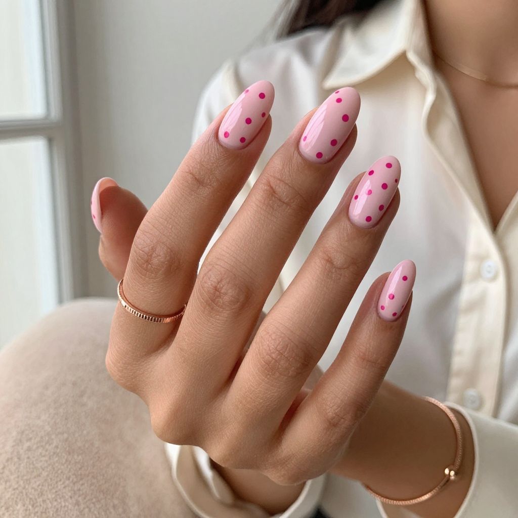 Pale Pink Matte Base with Glossy Polka Highlights