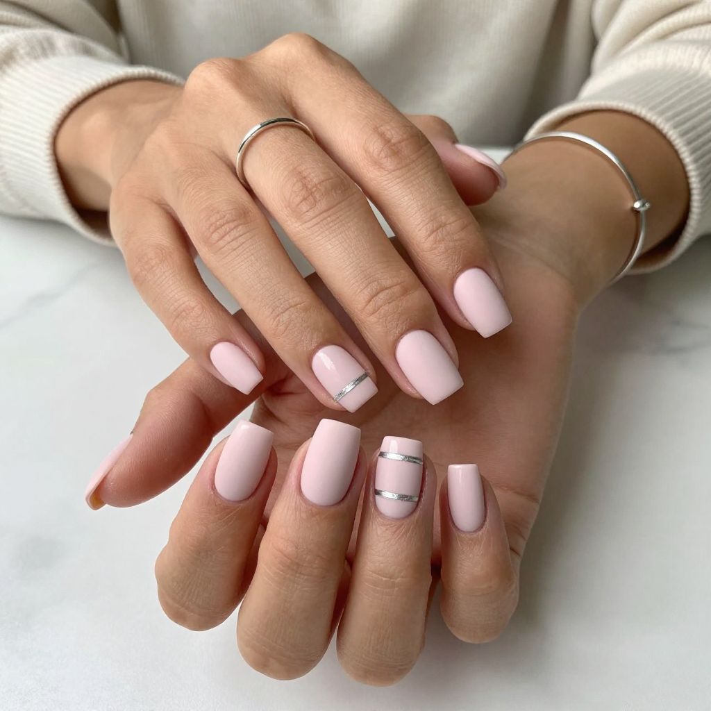 Soft Blush Matte with Silver Striping