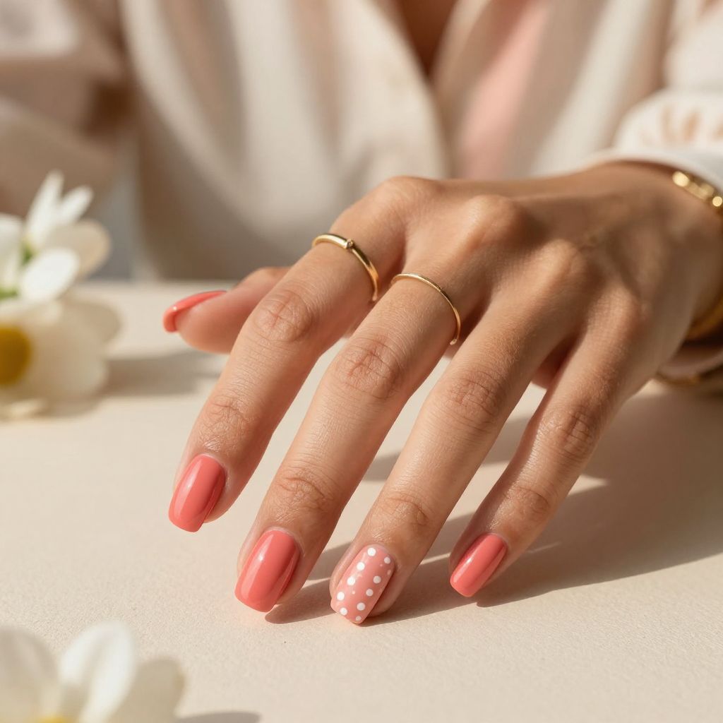 Vintage Coral Pink with Tiny White Polka Accents