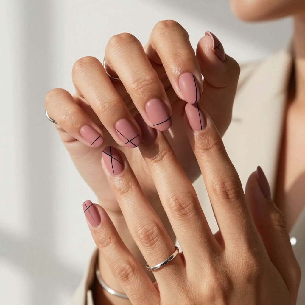 Dusty Rose Matte with Black Geometric Lines