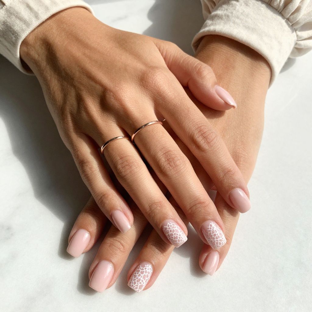 Pale Pink Base with Delicate White Lace Art