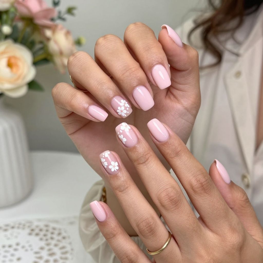 Baby Pink with Tiny Floral Accents