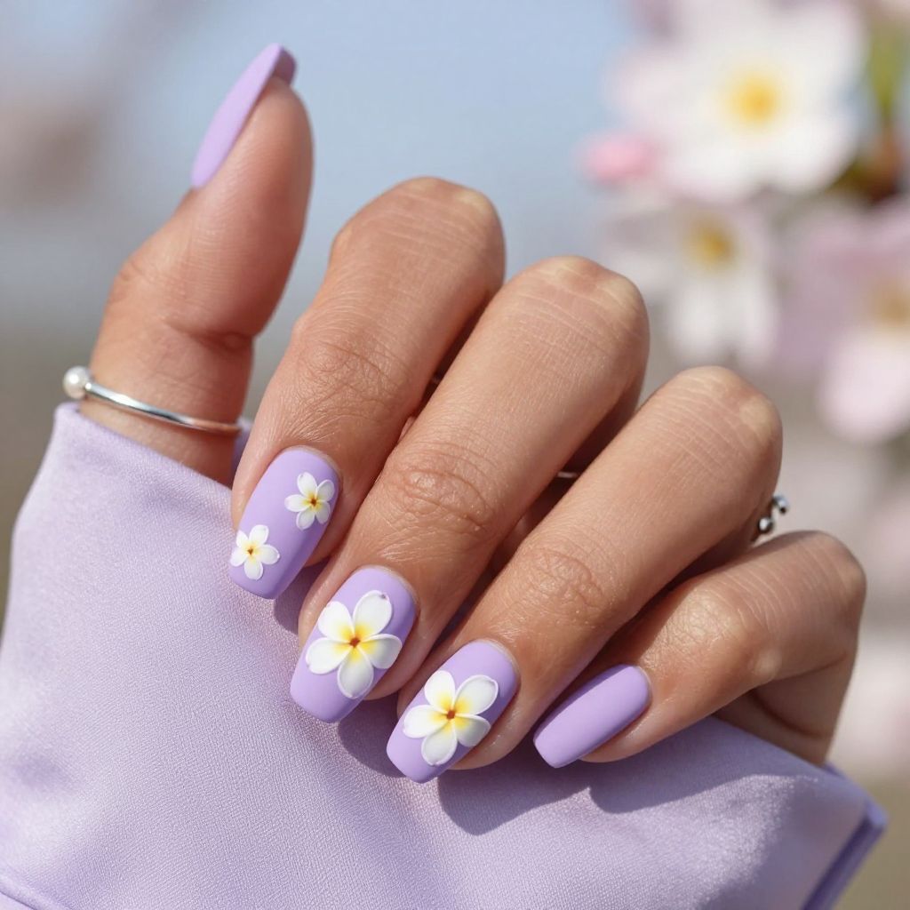 Soft Lilac with Hand-Painted Plumerias
