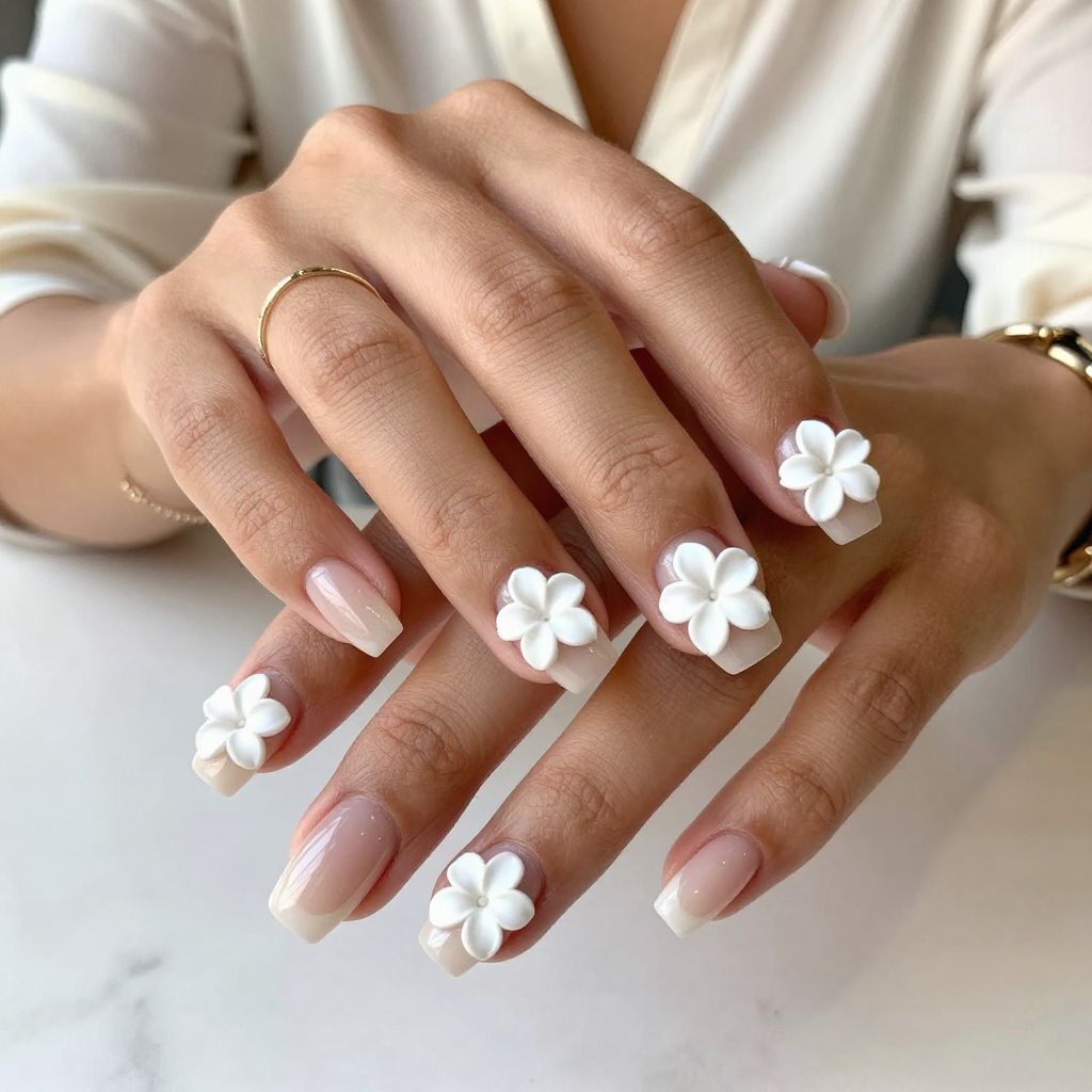 Clear Nude with 3D Plumeria Embellishments