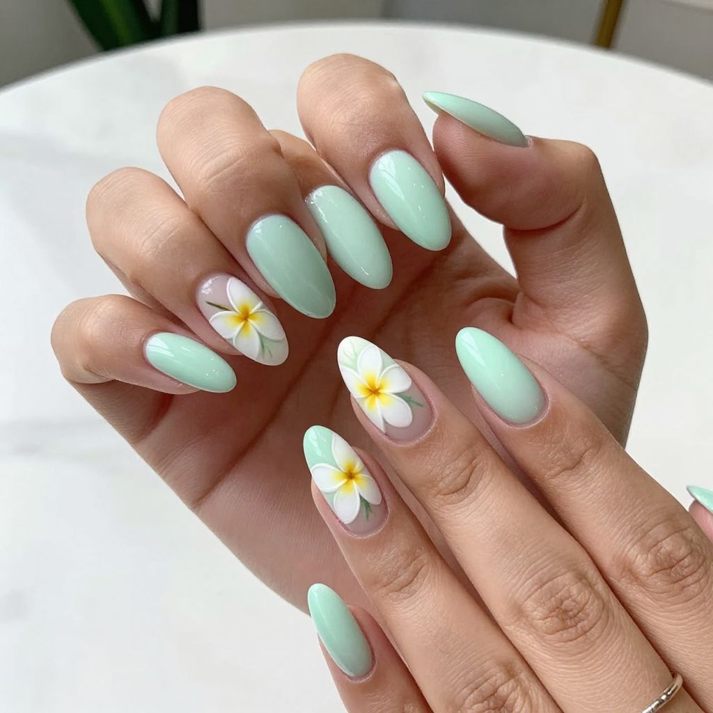 Soft Mint Base with Gradient Plumeria