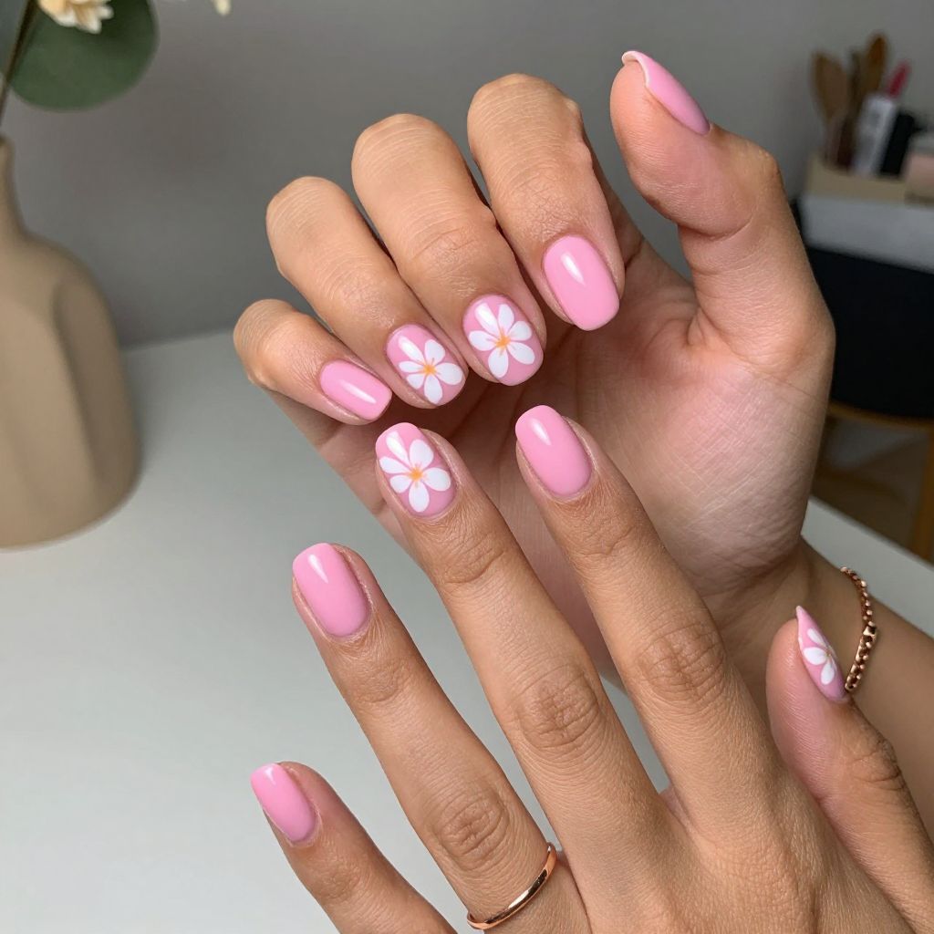 Bubblegum Pink Gloss with Abstract Plumeria