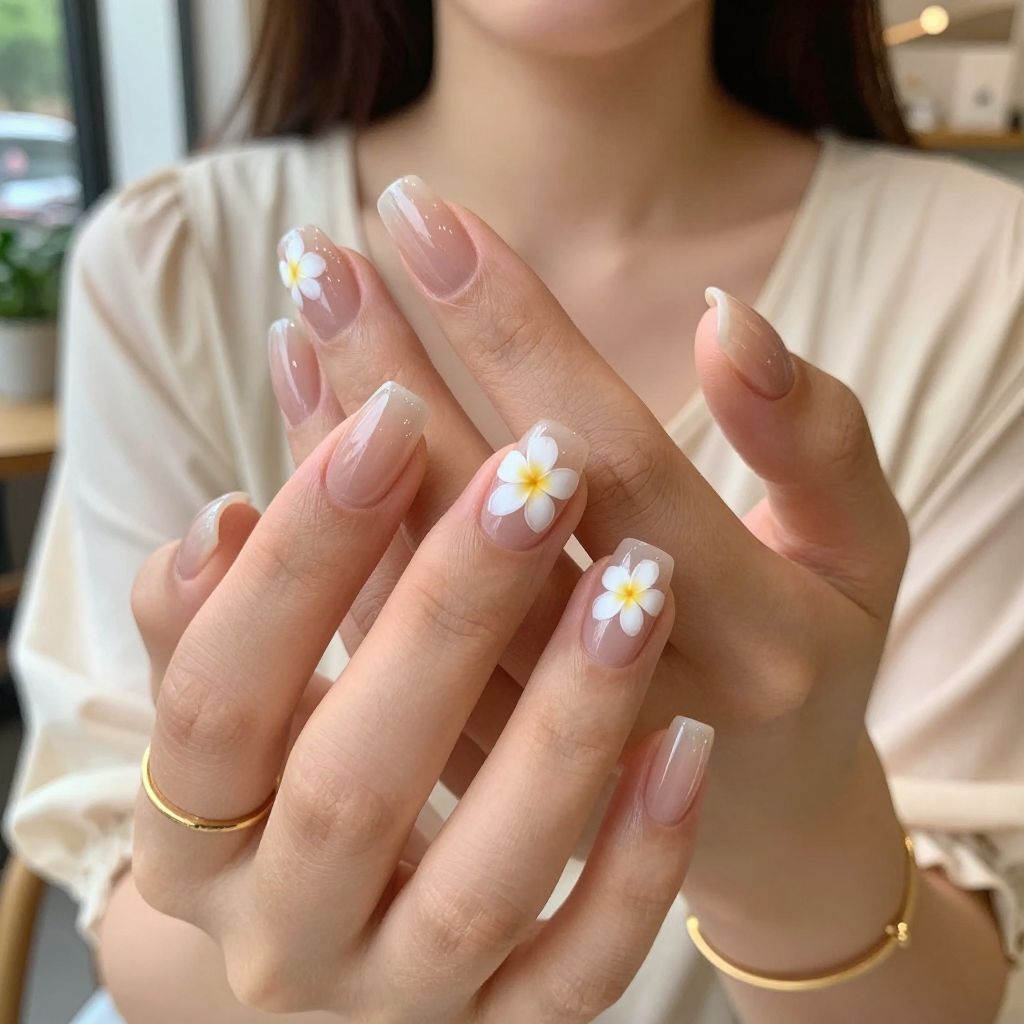 Minimalist Single Plumeria on Clear Nails