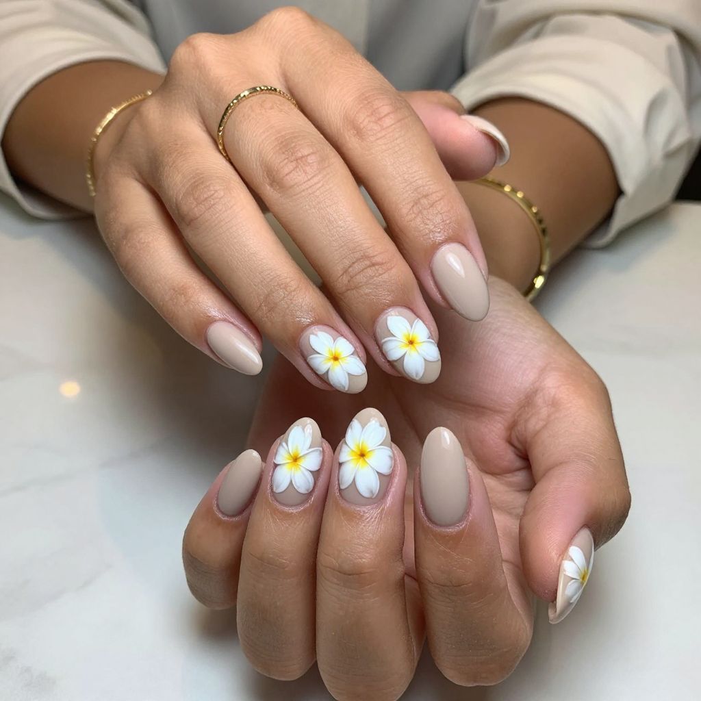Matte Sand Base with Glossy Plumeria
