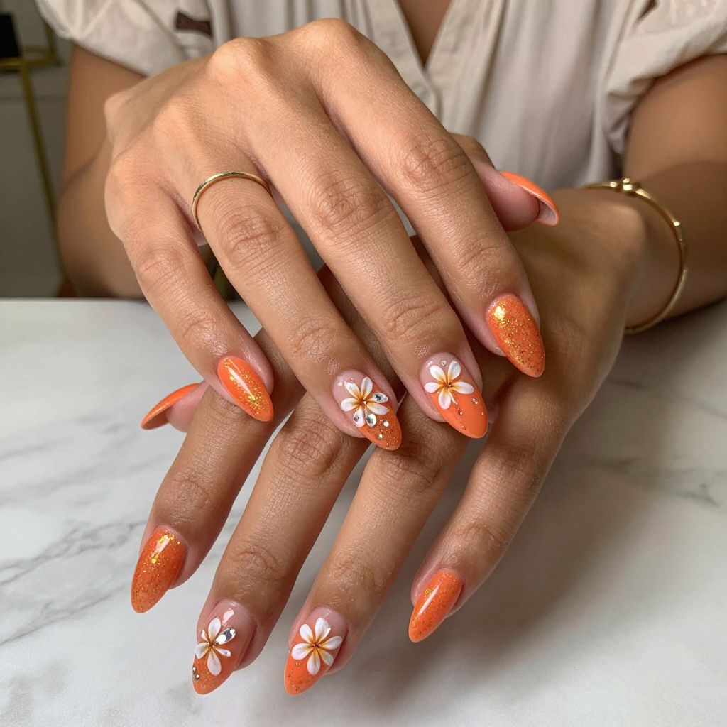 Coral Glow with Glitter Plumeria