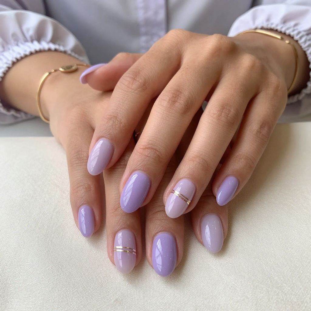 Lavender Ombre with Gold Striping Tape nails