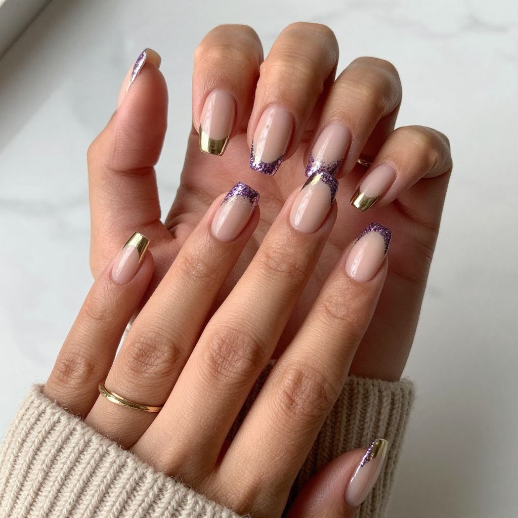 Regal French Tips with Purple Glitter nails