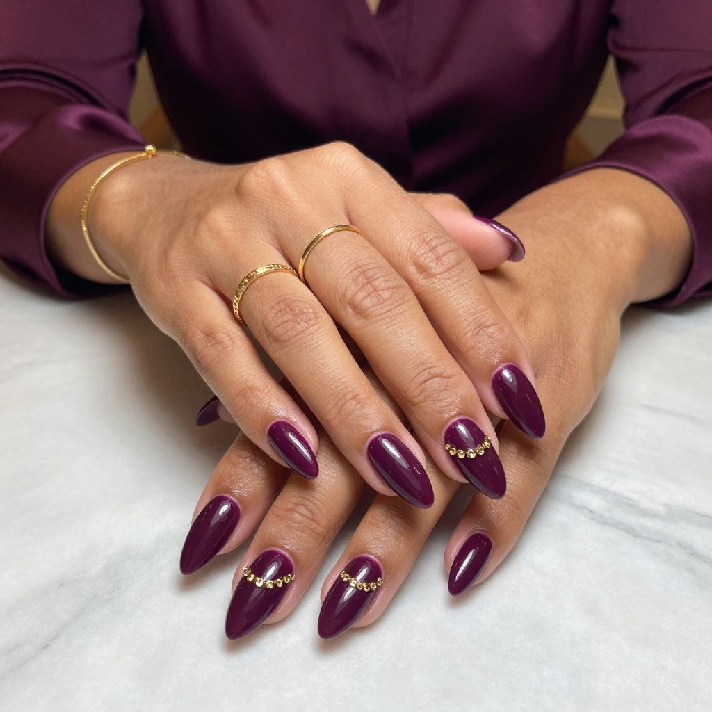 Deep Plum with Gold Chain Decals nails
