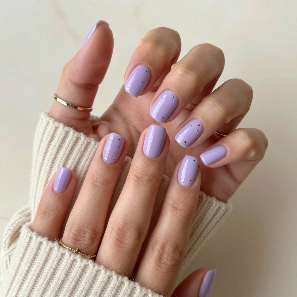 Pastel Purple with Gold Dotting Elegance nails
