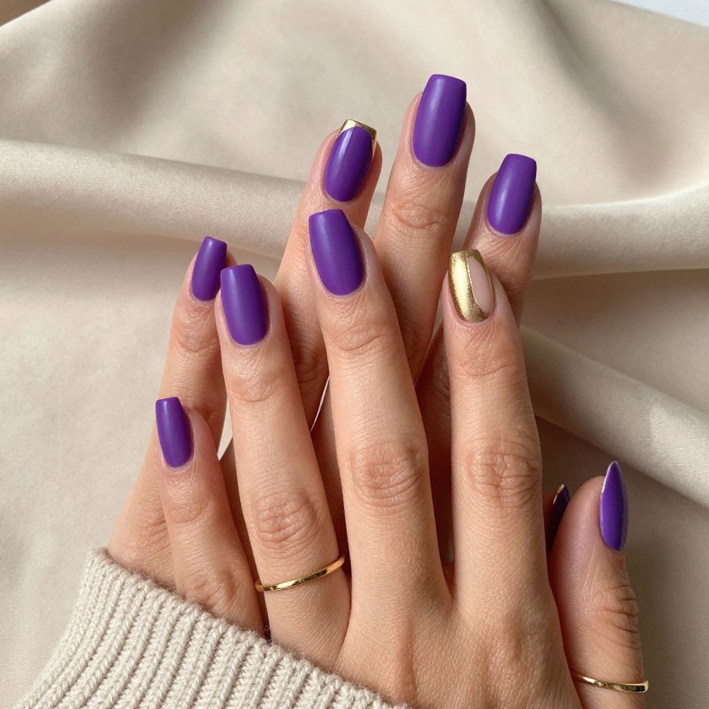 Royal Purple Satin Finish with Golden Tips nails