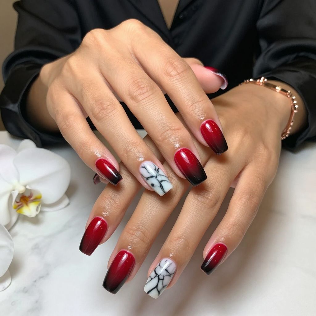 Glossy Ombre with Black Marble Accent