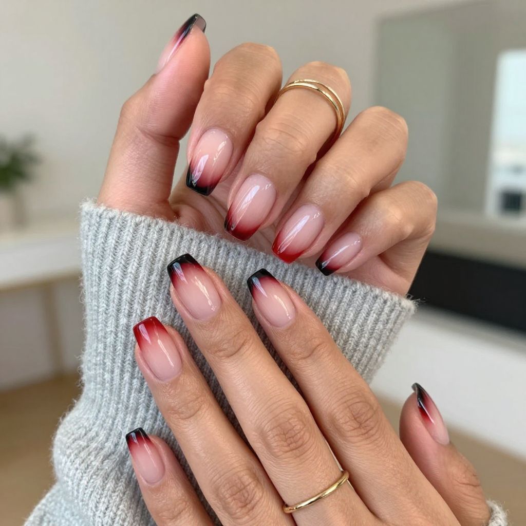 Sheer Red to Black Ombre with Negative Space