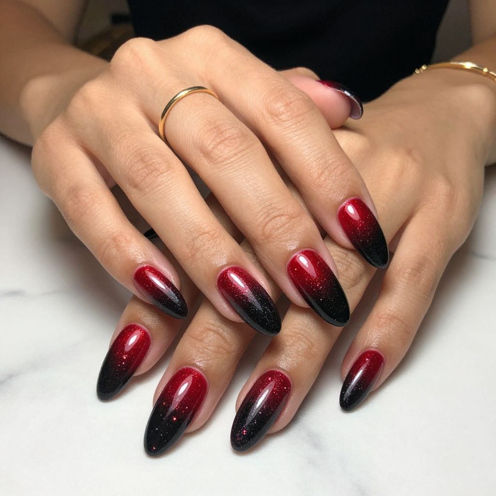 Glitter Infused Red to Black Ombre