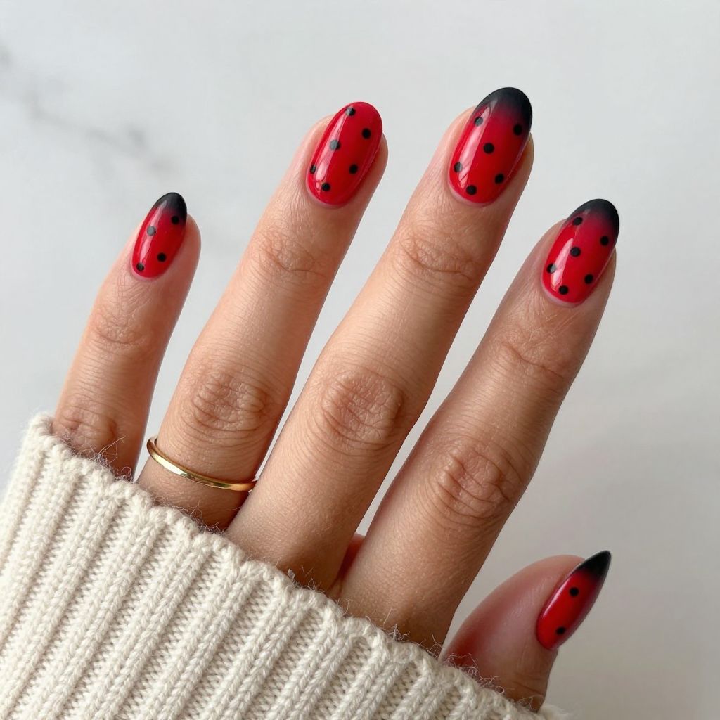 Gradient Red to Black with Matte Black Polka Dots