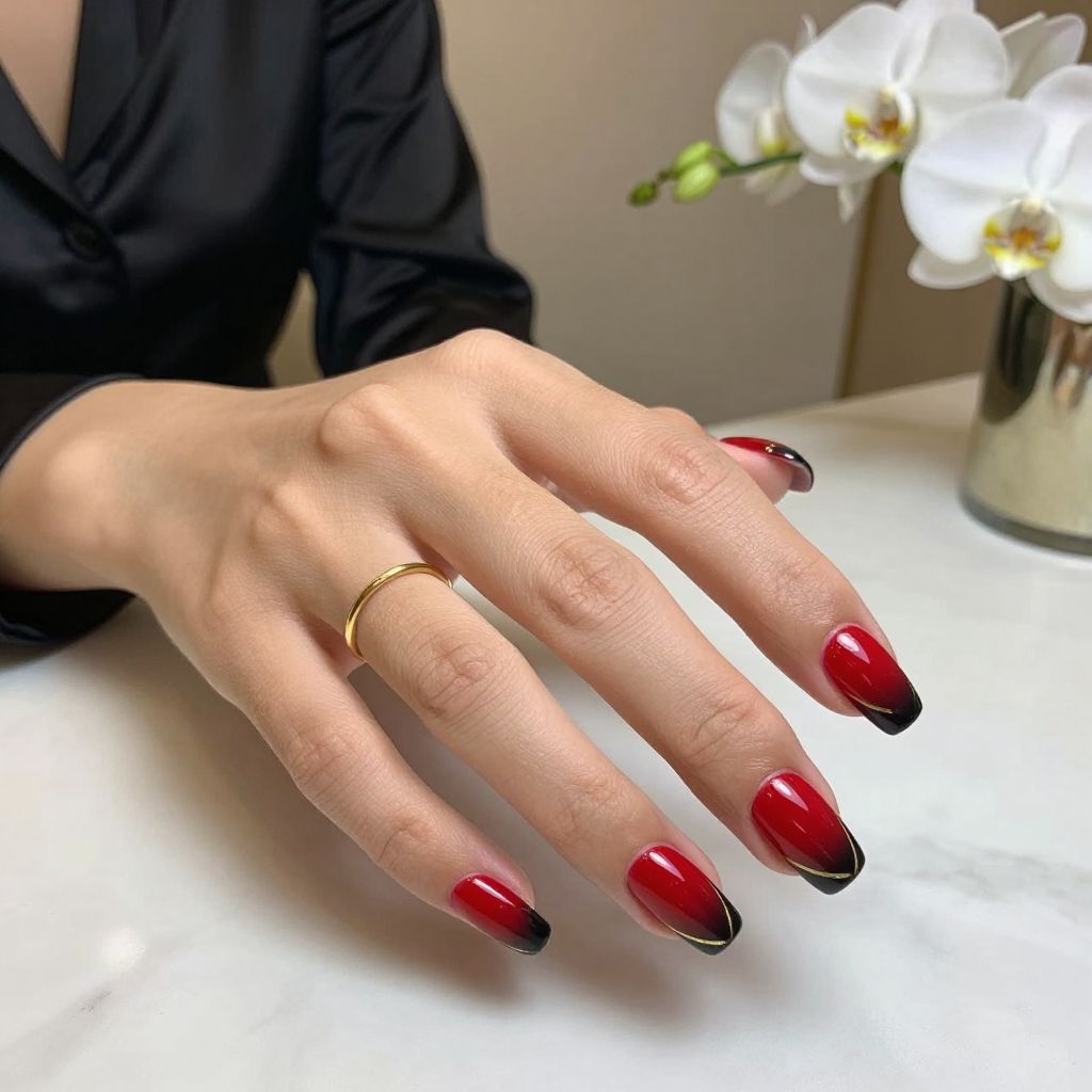 Black and Red Ombre with Metallic Gold Lines