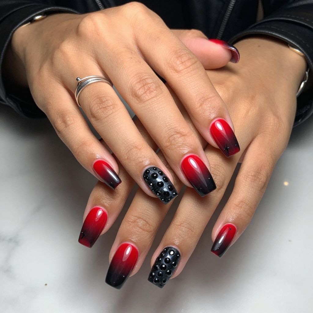 Ombre Nails with Black Studded Accents