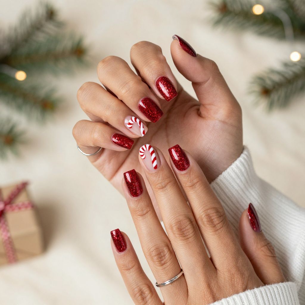 Glittery Candy Cane Hearts