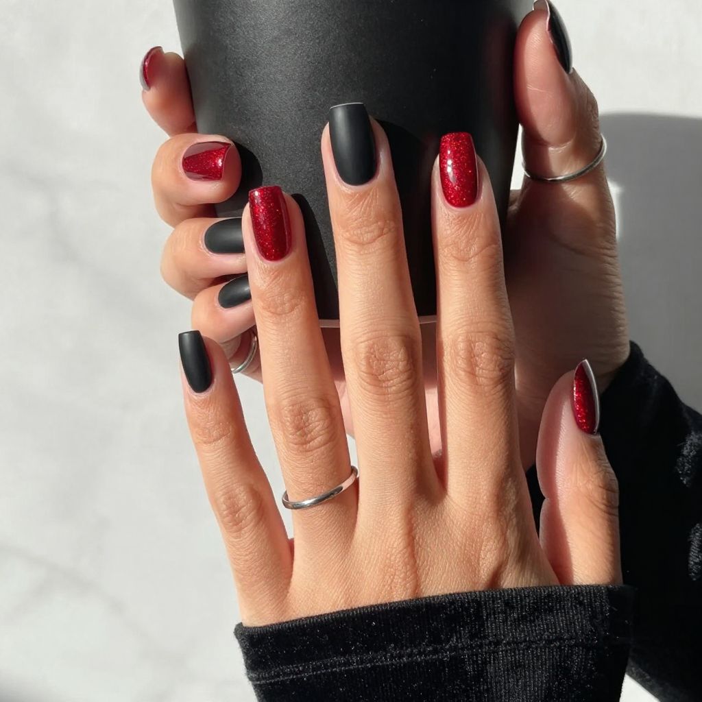 Red Glitter and Black Contrast