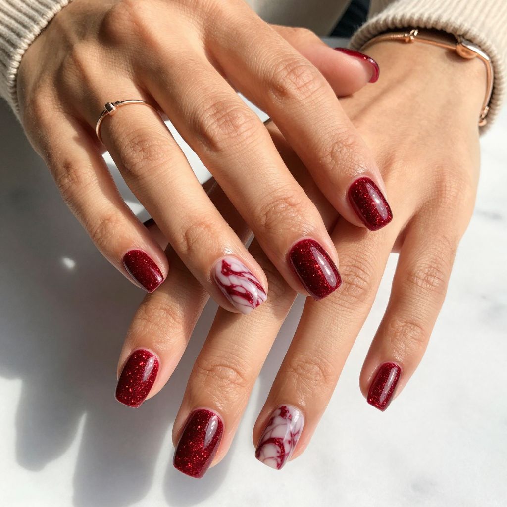 Red Glitter Marble Effect