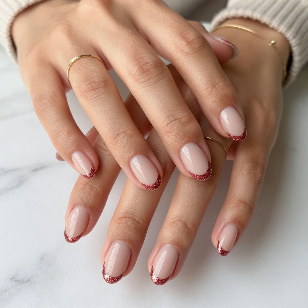 Minimalist Red Glitter Tips
