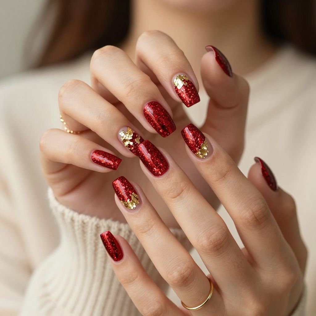 Red Glitter Gradient with Gold Foil