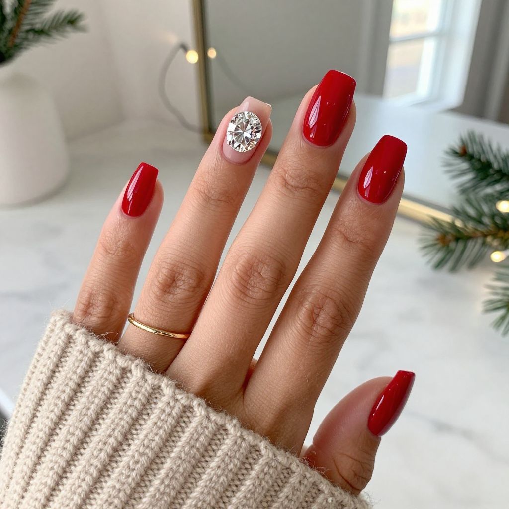 Festive Red with Giant Diamond Studs