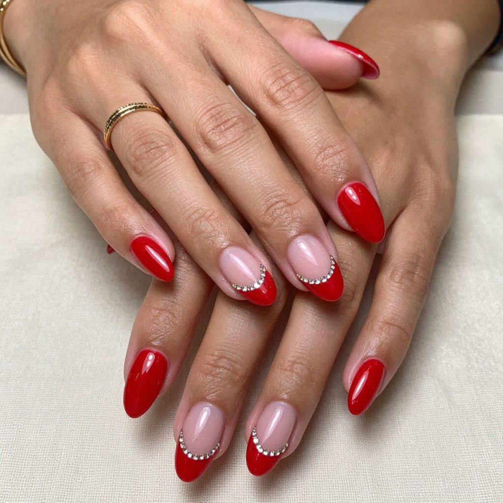 Glossy Red with Diamond French Outline