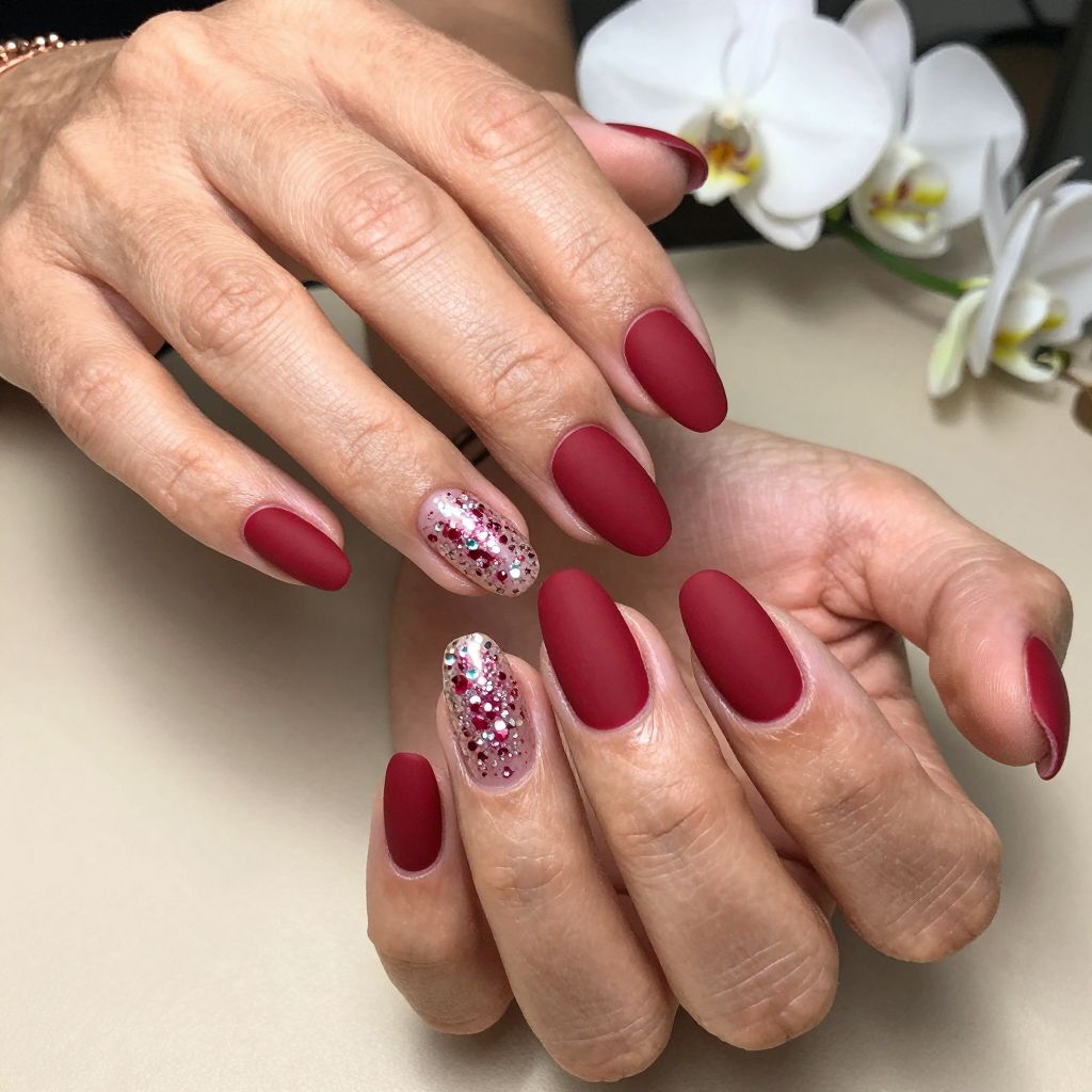 Matte Scarlet with Scattered Diamond Glitter