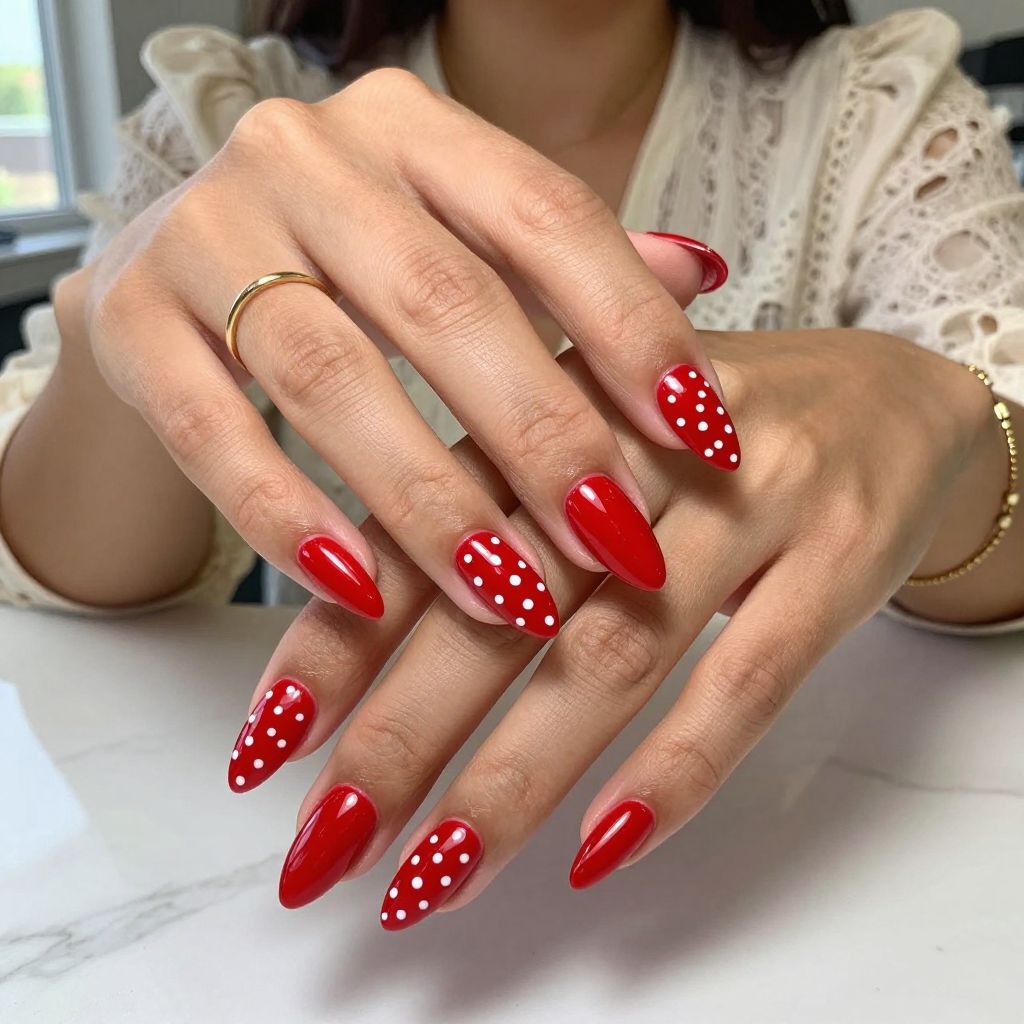 Scarlet Red with White Polka Dots