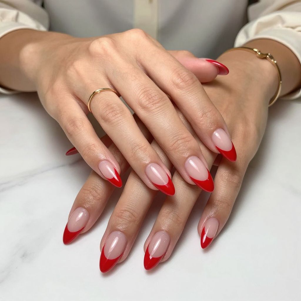 Red French Tips with Clear Base