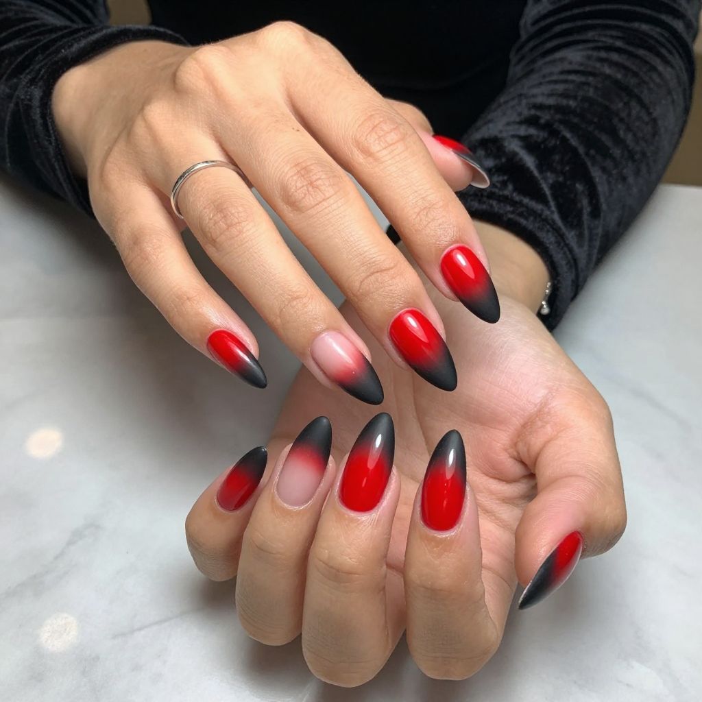 Fiery Red with Matte Black Gradient Tips