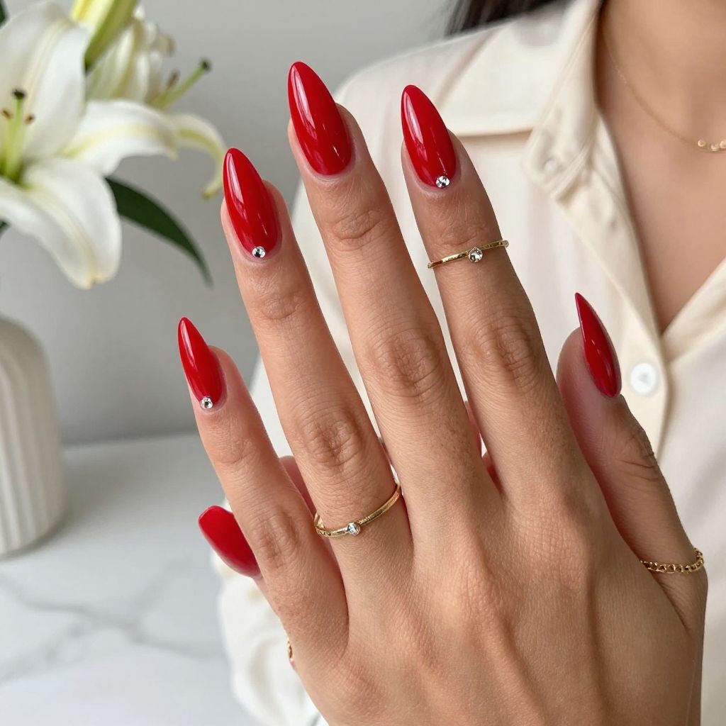 Cherry Red with Rhinestone Accents