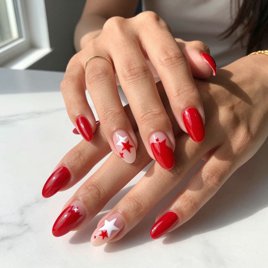 Glossy Red with White Star Negative Space