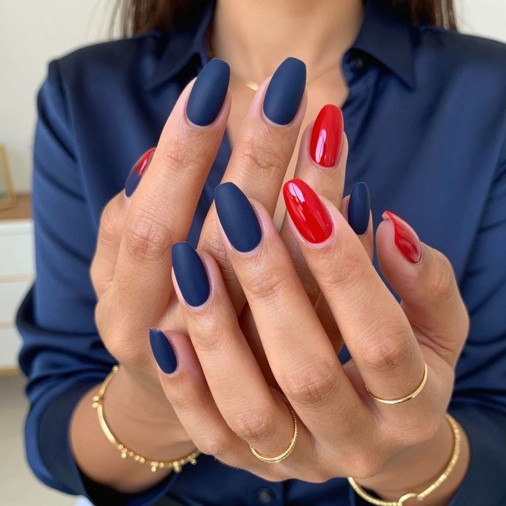 Matte Navy with Glossy Red Tips