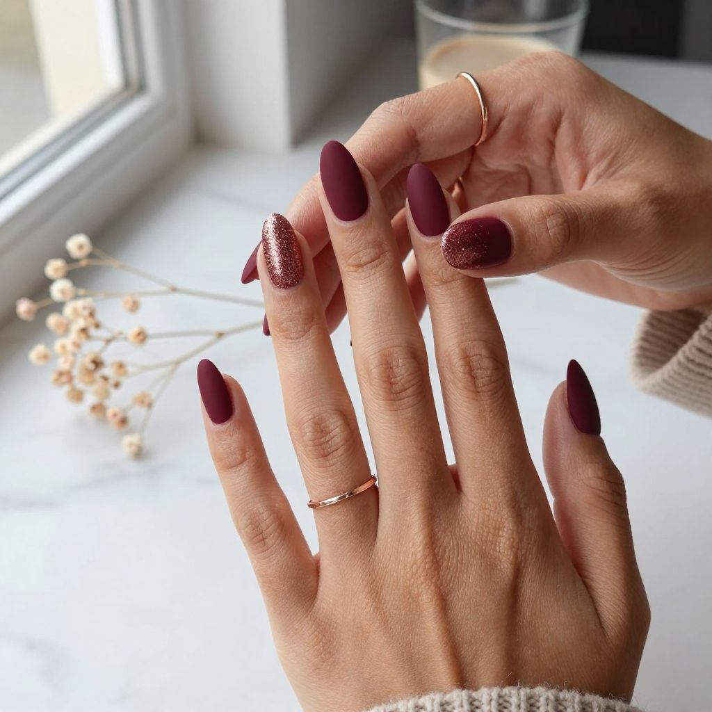 Velvet Burgundy with Rose Gold Glitter Tips