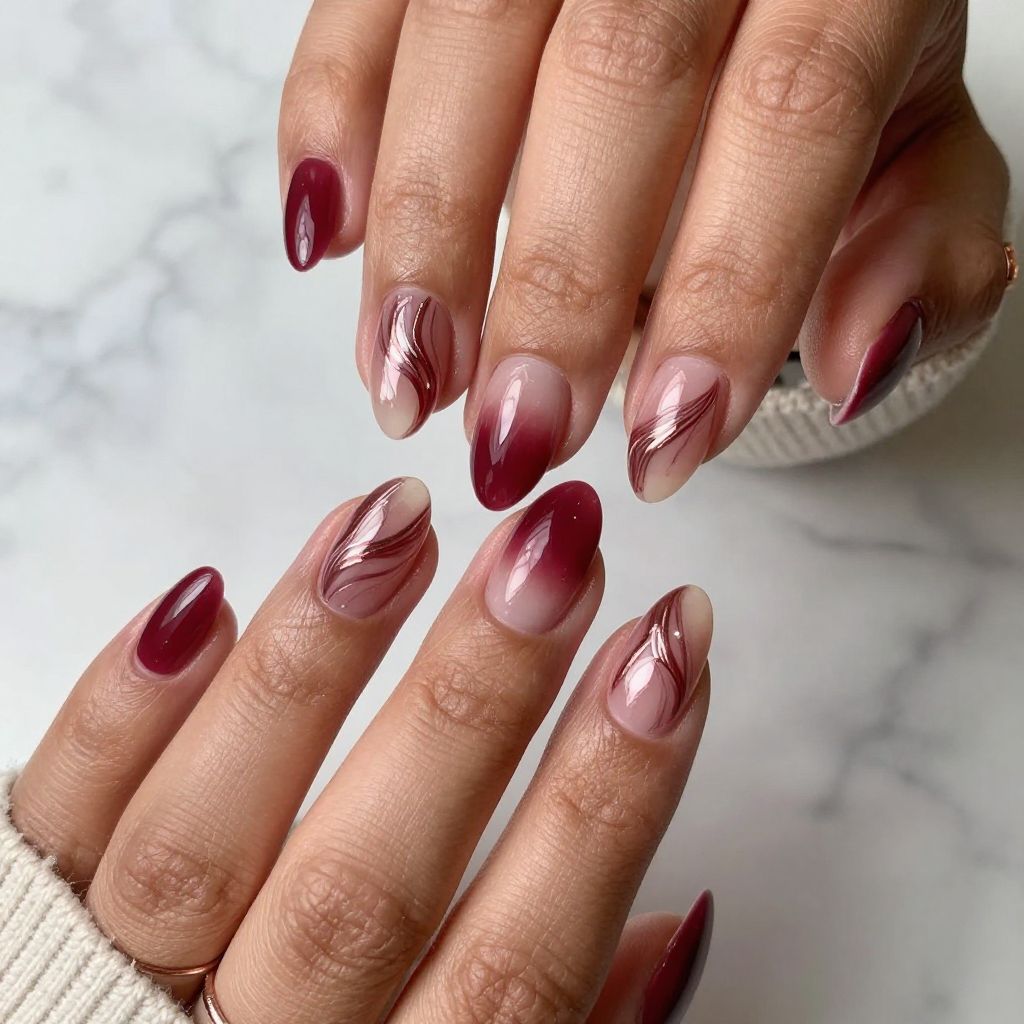 Burgundy Jelly Base with Rose Gold Marble Swirls