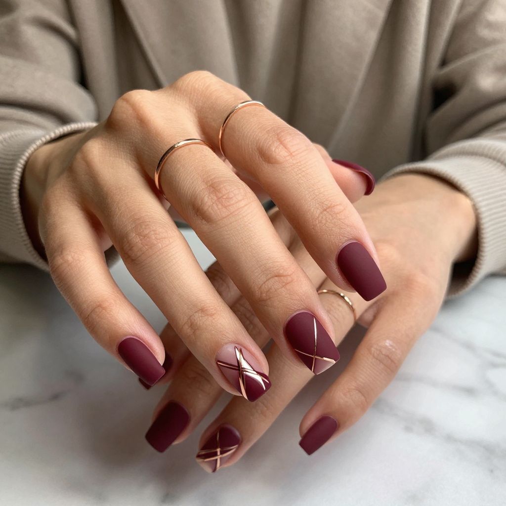 Matte Burgundy with Shiny Rose Gold Geometric Lines