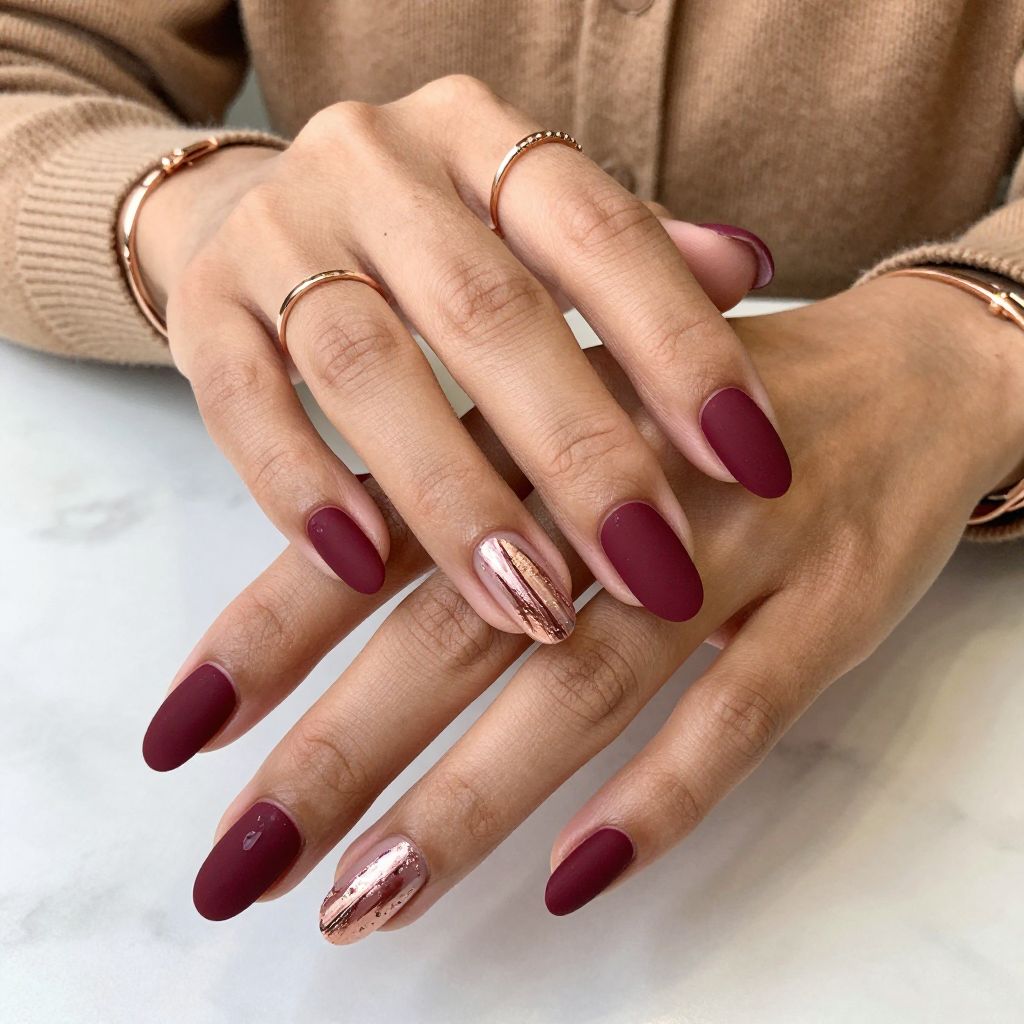 Burgundy Matte Base with Rose Gold Foil Streaks