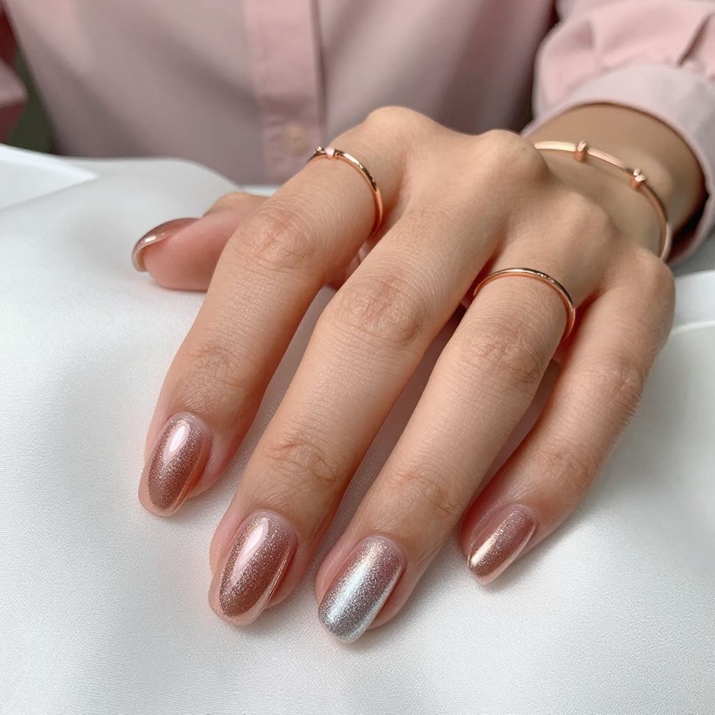 Rose Gold Chrome with Soft Gradient Glitter