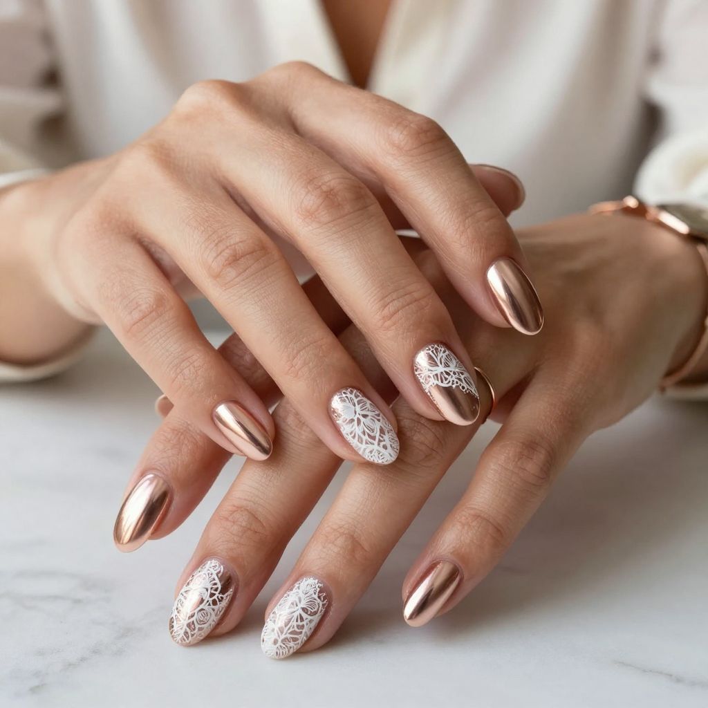 Elegant Rose Gold Chrome with Soft Lace Detailing